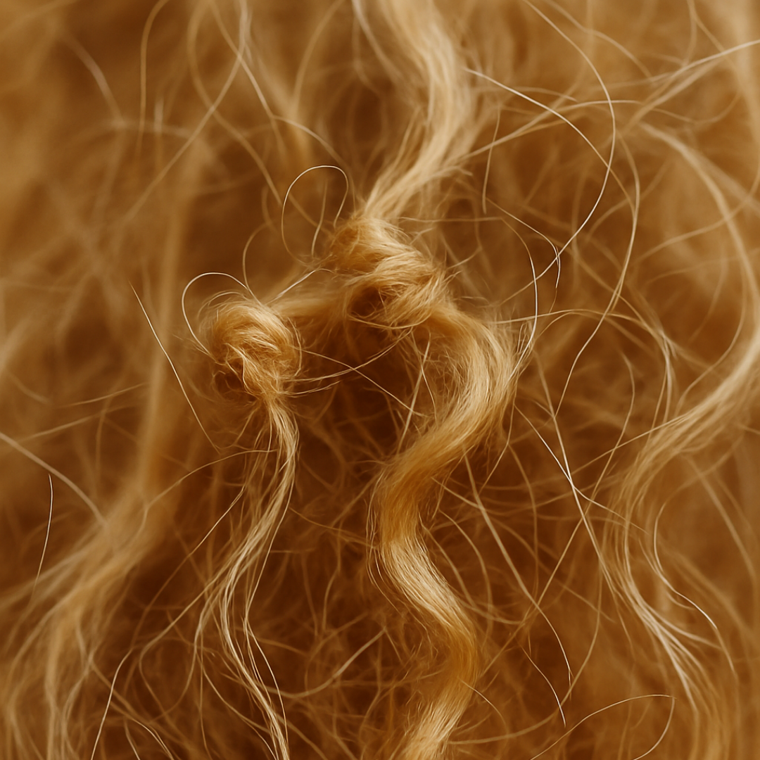 close up of curly hair with a couple of knots in it