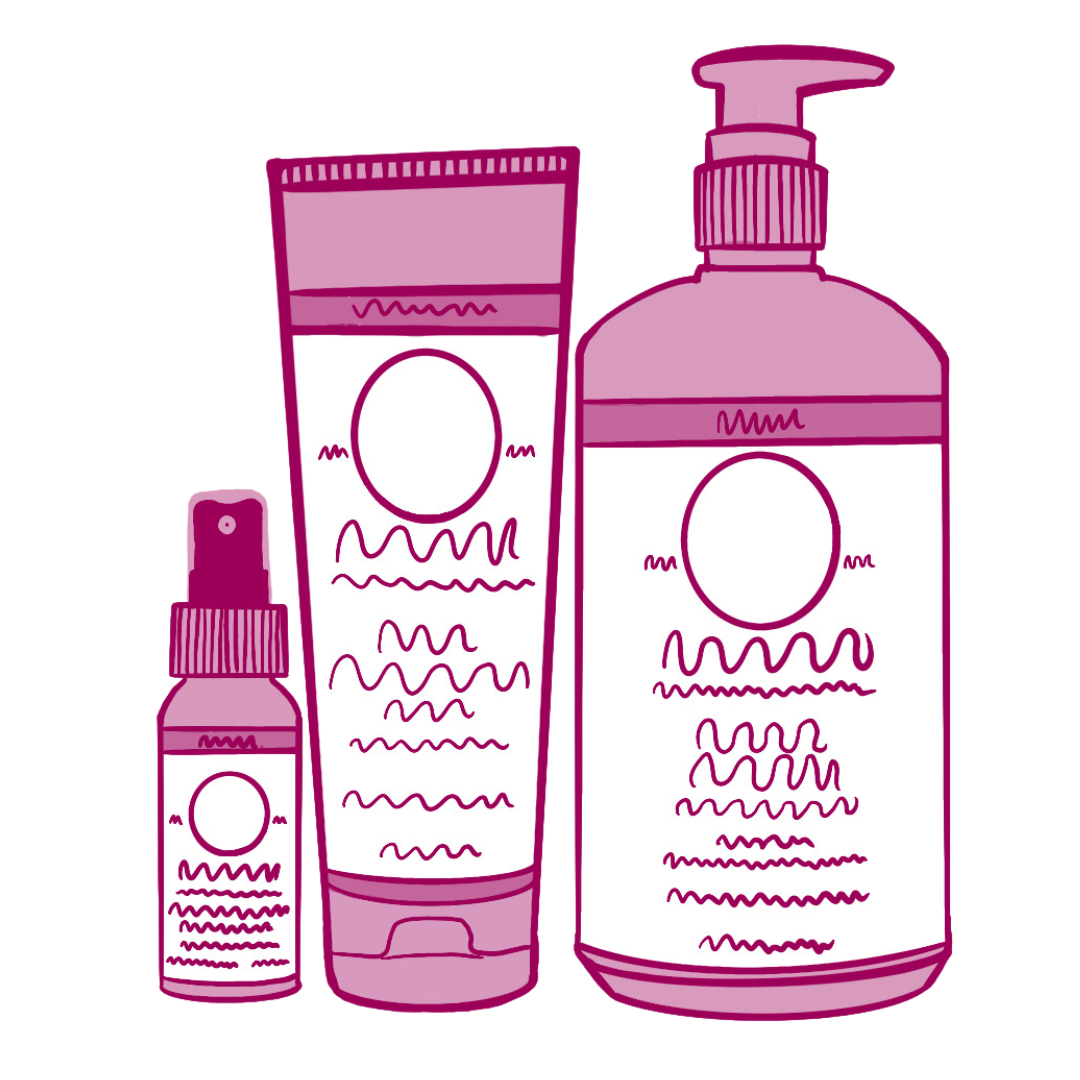 graphic design of three different sized bottles all in a plum color representing the Plum Tier