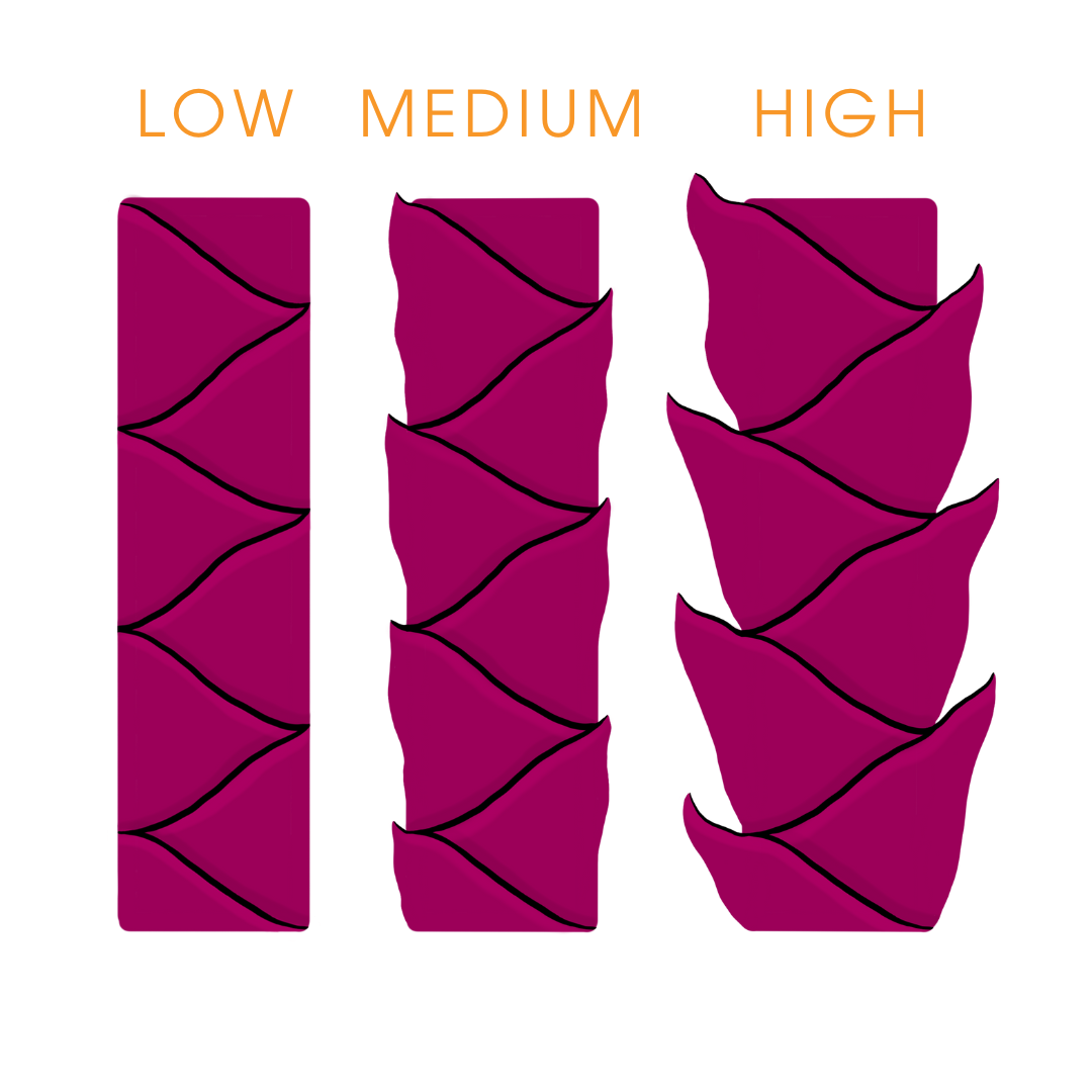 graphic of low, medium, and high porosity hair strands